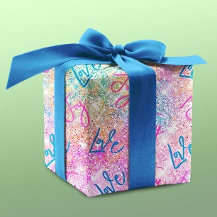 Papel De Regalo Elegante arcoiris nigromante purpurina unicornio