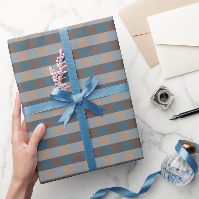 Papel De Regalo Elegante Arona Azul y Mocha  (Regalar)