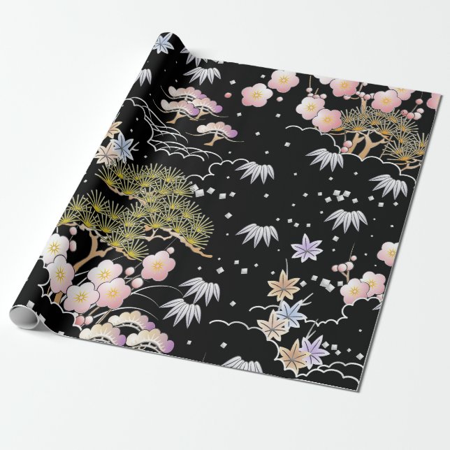 Papel De Regalo Elegante arte botánico de inspiración japonesa| (Desenrollado)