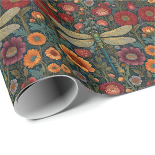 Papel De Regalo Elegante arte nuevo otoñal floral Libélula