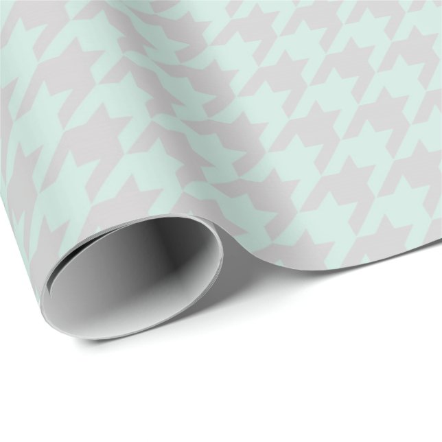 Papel De Regalo Elegante asador Pastel Verde Mint Gris Houndstoth  (Esquina del rollo)