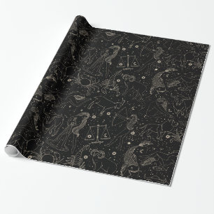 Papel De Regalo Elegante astrología Zodiac Negro/Oro
