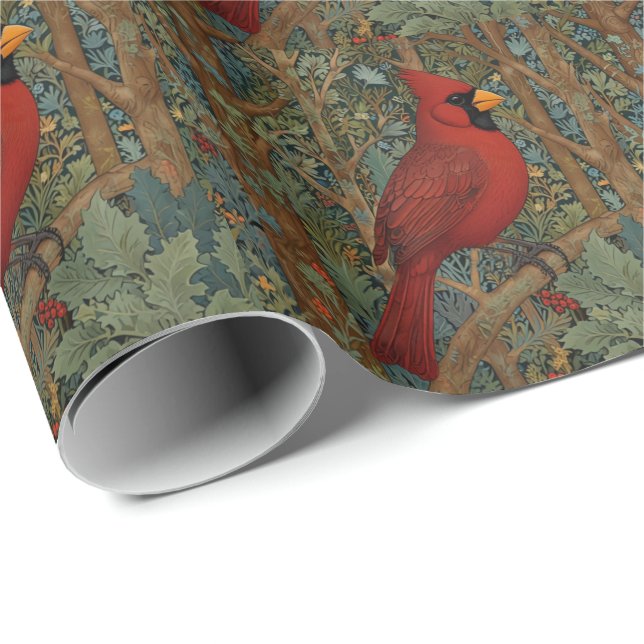 Papel De Regalo Elegante ave roja retro cardenal Art Nouveau (Esquina del rollo)