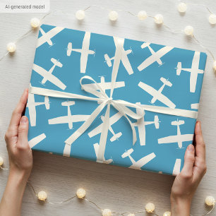 Papel De Regalo Elegante avión Retro Plano de Cumpleaños Azul
