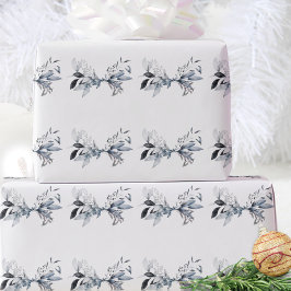 Papel De Regalo Elegante azul botánico de Navidad de invierno