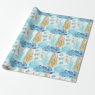 Papel De Regalo Elegante azul claro bajo los arrecifes de coral de
