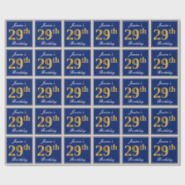Papel De Regalo Elegante, Azul, Dorado Falso Cumpleaños 29 + Nombr