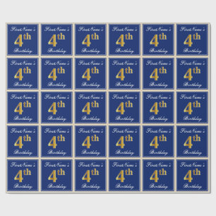 Papel De Regalo Elegante, azul, falso oro cuarto cumpleaños; nombr
