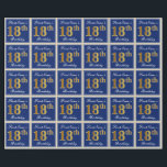 Papel De Regalo Elegante, Azul, Faux Gold 18th Birthday   Nombre<br><div class="desc">Este sencillo y elegante diseño de papel de embalaje presenta un mensaje personalizado como "Cumpleaños 18 de FirstName" (con el "18″ con un aspecto de color falso/imitación dorado) dentro de un área cuadrada de color azul con un simple contorno de borde. El nombre se encuentra en un texto elegante de...</div>