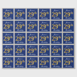 Papel De Regalo Elegante, Azul, Faux Gold 29th Birthday + Nombre