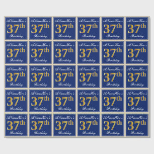 Papel De Regalo Elegante, Azul, Faux Gold 37 cumpleaños + nombre