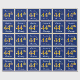 Papel De Regalo Elegante, Azul, Faux Gold 44th Birthday + Nombre