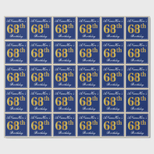 Papel De Regalo Elegante, Azul, Faux Gold 68th Birthday + Nombre