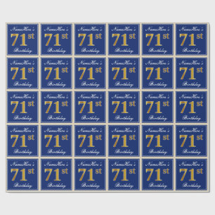 Papel De Regalo Elegante, Azul, Faux Gold 71st Birthday + Nombre