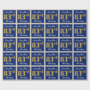Papel De Regalo Elegante, Azul, Faux Gold 83 cumpleaños + nombre