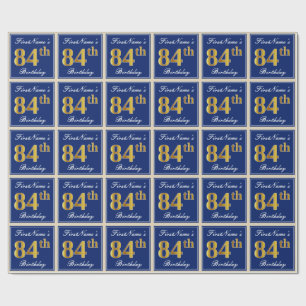 Papel De Regalo Elegante, Azul, Faux Gold 84th Birthday + Nombre