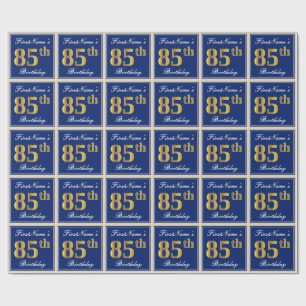 Papel De Regalo Elegante, Azul, Faux Gold 85 cumpleaños + Nombre