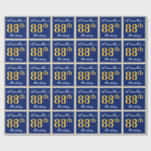 Papel De Regalo Elegante, Azul, Faux Gold 88th Birthday + Nombre