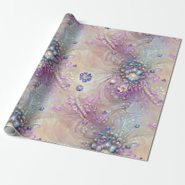 Papel De Regalo Elegante azul, gris, plumas, perlas, perlas, luz