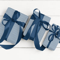 Elegante azul prusiano y blanco delgado a rayas