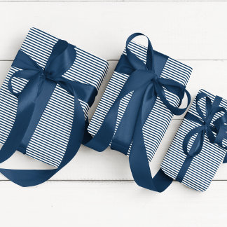 Papel De Regalo Elegante azul prusiano y blanco delgado a rayas