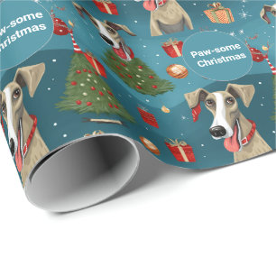 Papel De Regalo 🎄🎅 Elegante azulado con Whippets