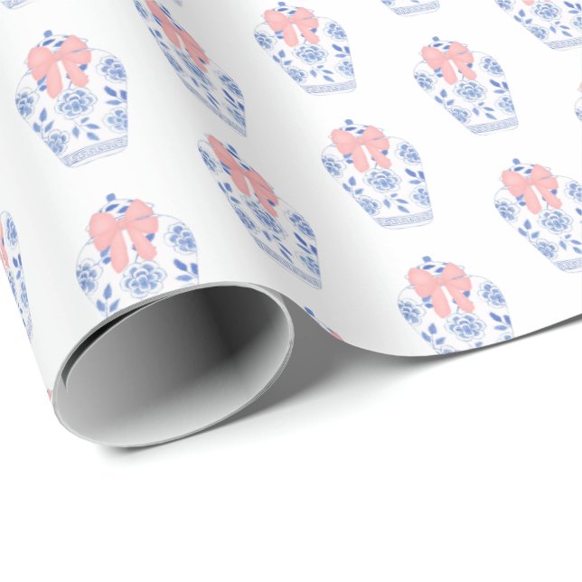 Papel De Regalo Elegante Baby Girl Shower Pink Ribbon Ginger Jar (Esquina del rollo)