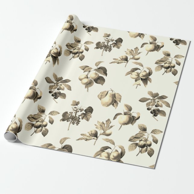 Papel De Regalo Elegante beige de frutas venecianas botánicas (Desenrollado)
