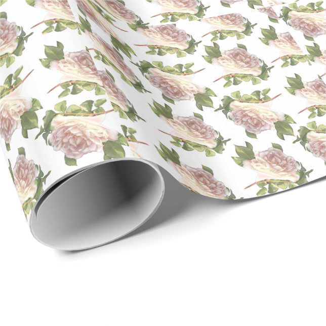 Papel De Regalo Elegante bellas rosas rosas rosa de marfil blanco  (Esquina del rollo)