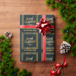 Papel De Regalo Elegante Black and Gold Merry Christmas<br><div class="desc">Este elegante papel envuelto de Navidades negros y dorados tiene las palabras Feliz Navidad. Añade tu nombre al personalizar para que otros sepan que el regalo es tuyo.</div>