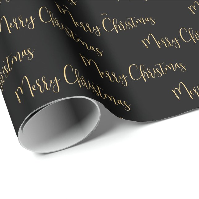 Papel De Regalo Elegante Black Gold Merry Christmas (Esquina del rollo)