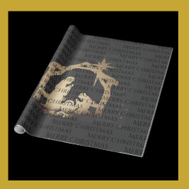 Papel De Regalo Elegante Black Silver Natividad Feliz Navidad