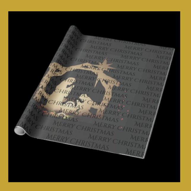 Papel De Regalo Elegante Black Silver Natividad Feliz Navidad (Subido por el creador)