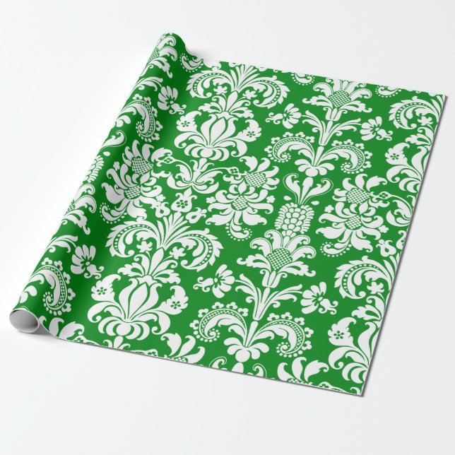 Papel De Regalo Elegante blanco de damascos florales de fondo envu (Desenrollado)
