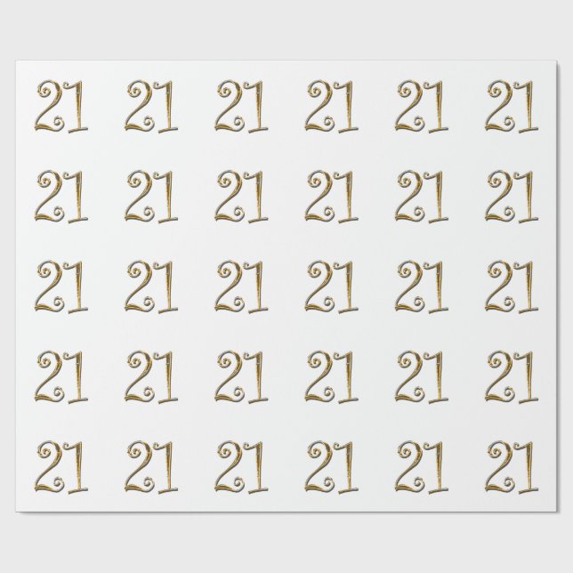 Papel De Regalo elegante blanco del 21ro oro del cumpleaños (Superficie plana)