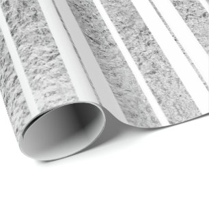 Papel De Regalo Elegante Blanco Rayado de Navidad Fiesta