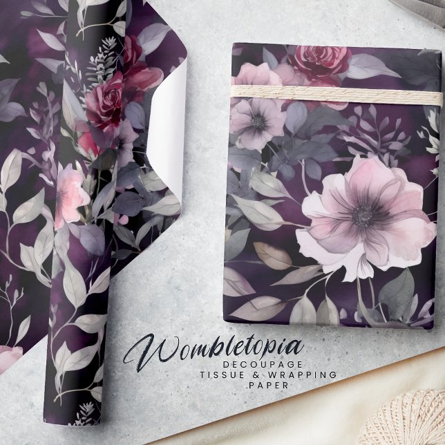 Papel De Regalo Elegante Blossom Oscuro Púrpura y Rosa Desnudo (Subido por el creador)