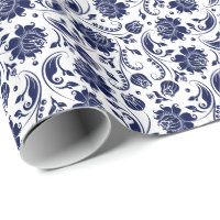 Elegante Blue Floral Damask Fondo Blanco