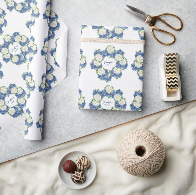 Papel De Regalo Elegante Blue Hydrangea Summer Spring Baby Shower (Artesanía)