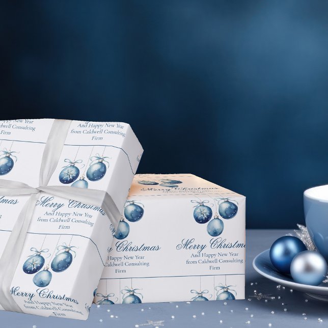 Papel De Regalo Elegante Blue Merry Christmas Ornaments Company (Subido por el creador)
