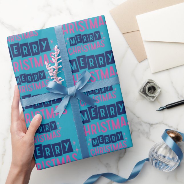 Papel De Regalo Elegante Blue Merry Christmas Regalo sin inconveni (Regalar)