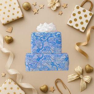 Papel De Regalo Elegante Blue Silver Paisley Floral