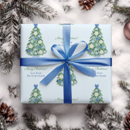Papel De Regalo Elegante Blue & White Holidays Tree Feliz Navidad