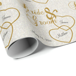 Papel De Regalo Elegante Boda blanco confetti y carta de oro