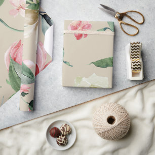 Papel De Regalo Elegante Boda de Rosas color agua rosa y crema