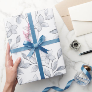 Papel De Regalo Elegante Boda Floral Blanca Plateada