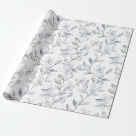 Papel De Regalo Elegante Boda Floral Blanca Plateada