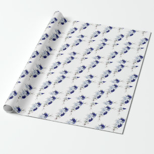 Papel De Regalo Elegante Boda floral de la Marina Azul