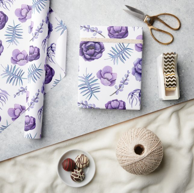 Papel De Regalo Elegante boda floral de lavanda en acuarela (Artesanía)