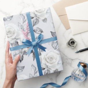 Papel De Regalo Elegante boda floral gris plata blanca